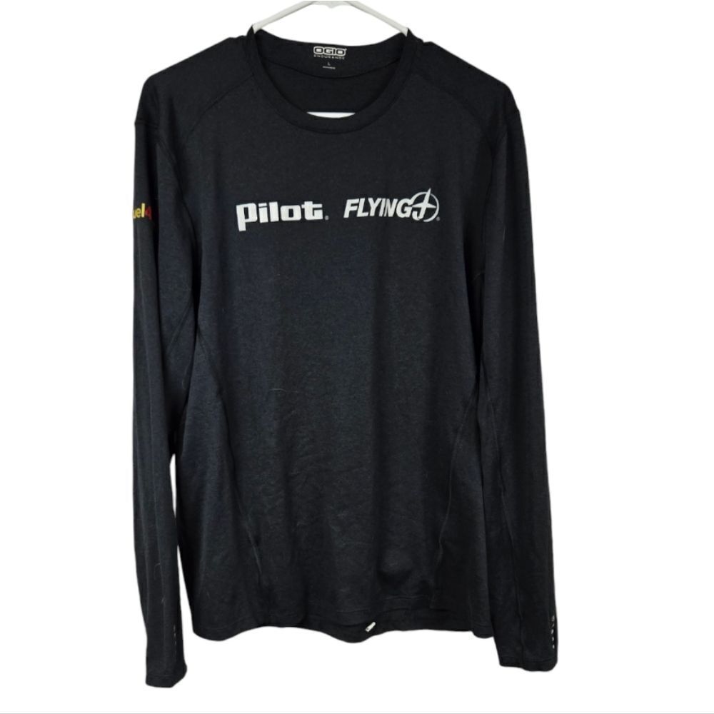 Mens NEW Performance Black Jersey Shirt Long Sleeve Tee Pilot FlyingJ Activewear